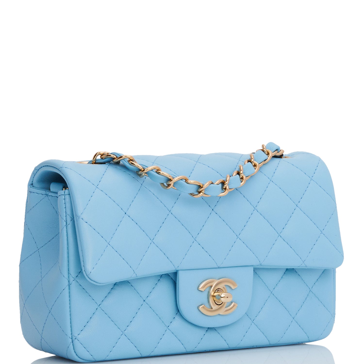 Chanel Mini Rectangular Flap Bag Blue Lambskin Light Gold Hardware