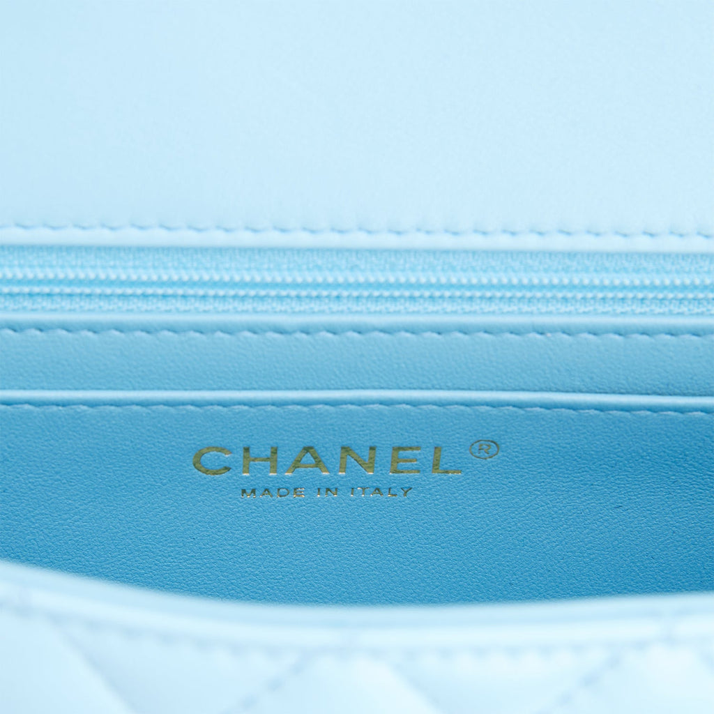 Chanel Mini Rectangular Flap Bag Blue Lambskin Light Gold Hardware