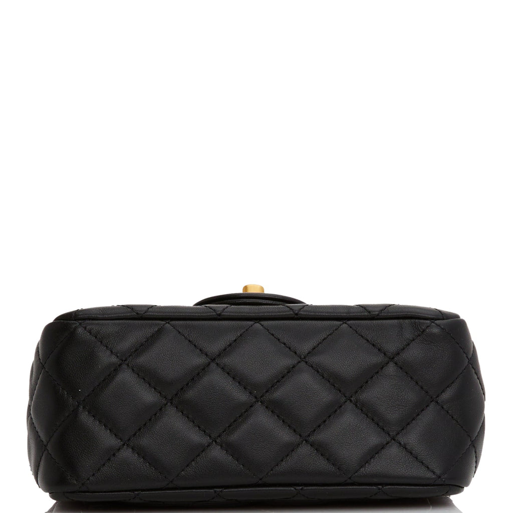 Chanel Pearl Crush Mini Square Flap Bag Black Lambskin Antique Gold Hardware