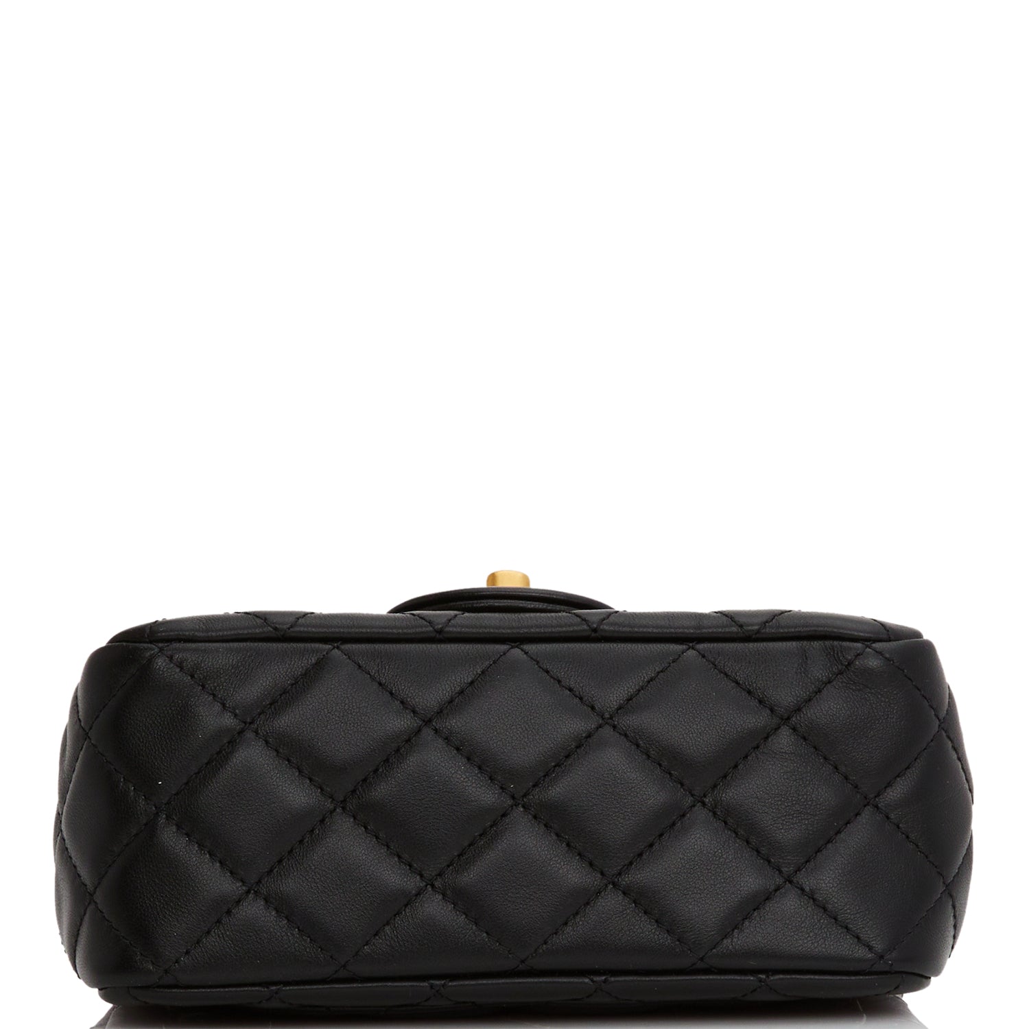 Chanel Pearl Crush Mini Square Flap Bag Black Lambskin Antique Gold Hardware