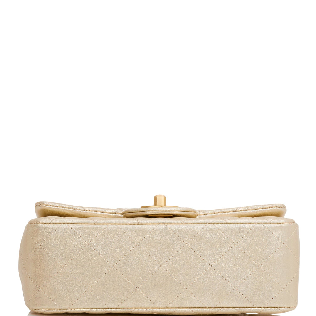 Chanel Mini Rectangular Flap Bag Gold Metallic Goatskin Antique Gold Hardware