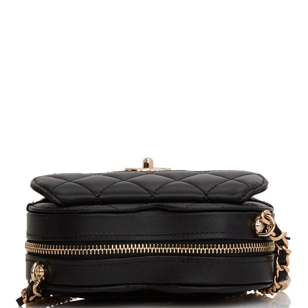 Chanel CC In Love Heart Clutch with Chain Black Lambskin Light Gold Hardware