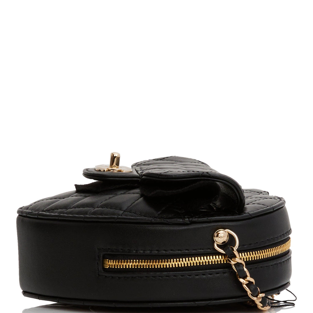 Chanel CC In Love Large Heart Bag Black Lambskin Light Gold Hardware