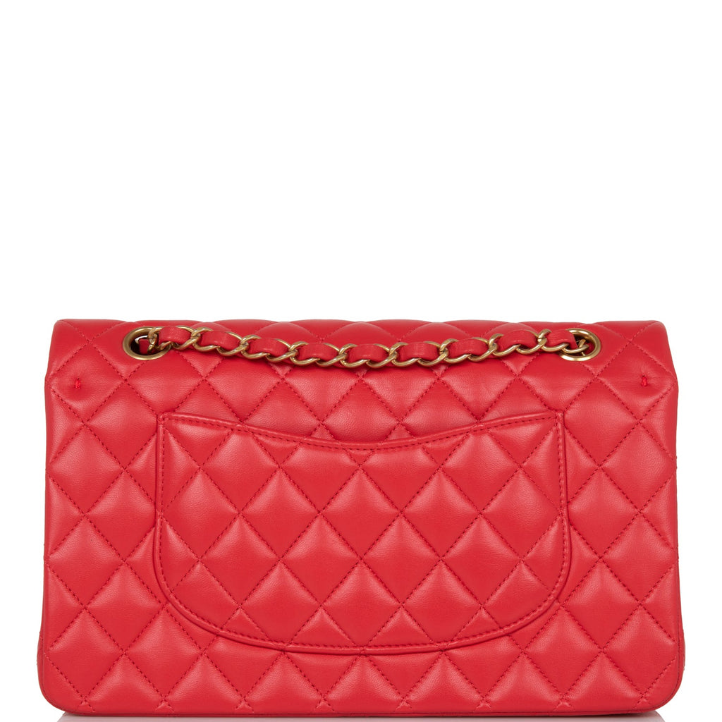 Chanel Medium Classic Double Flap Bag Red Lambskin Antique Gold Hardware