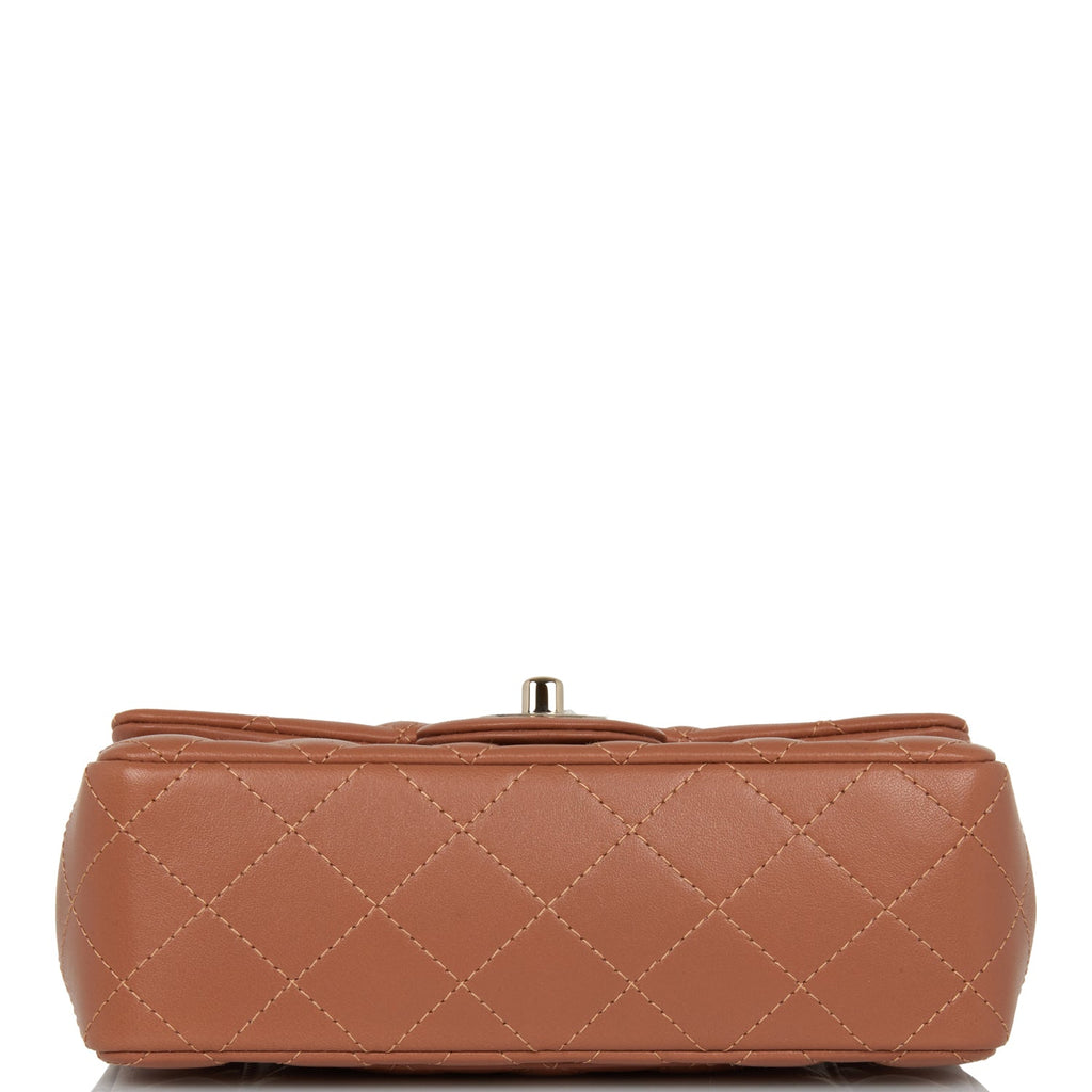 Chanel Mini Rectangular Flap Bag Caramel Lambskin Light Gold Hardware