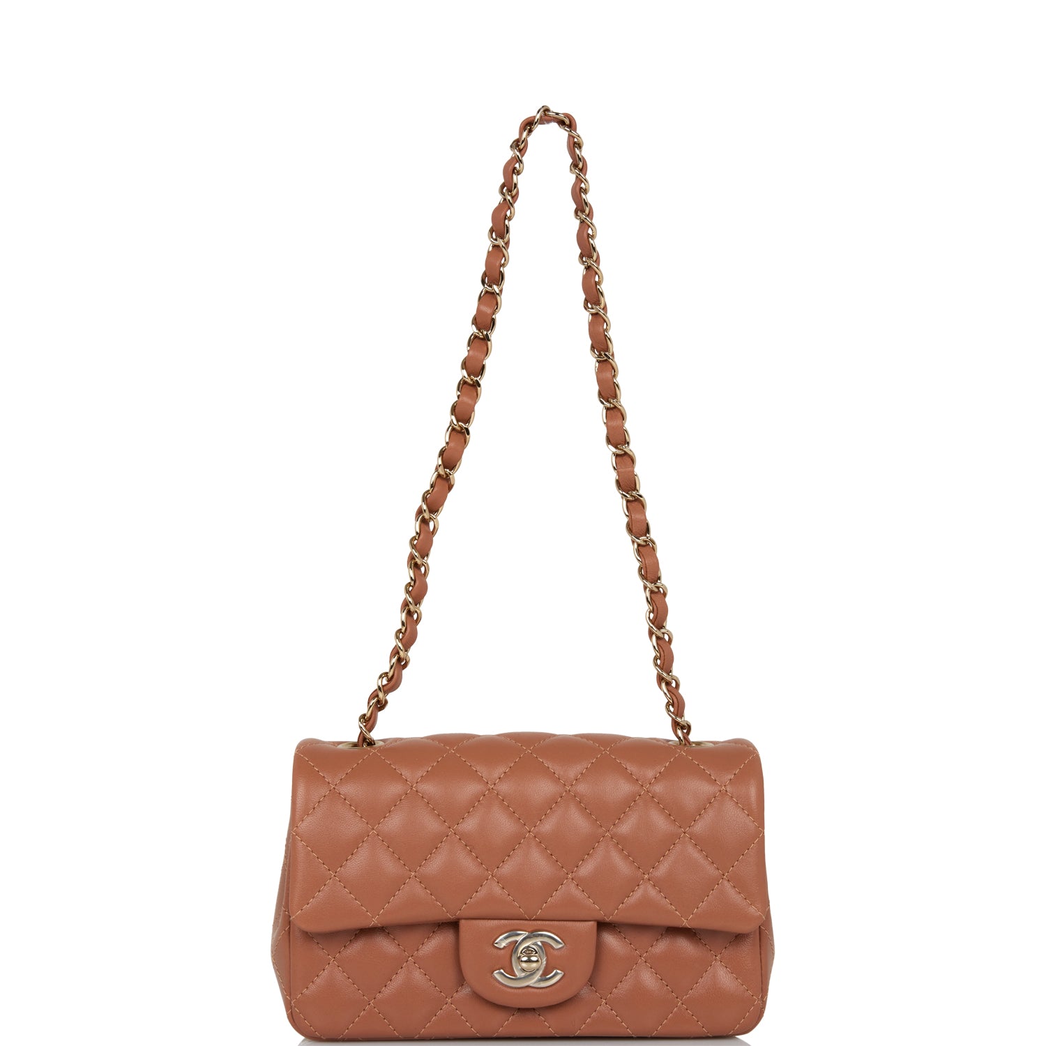 Chanel Mini Rectangular Flap Bag Caramel Lambskin Light Gold Hardware