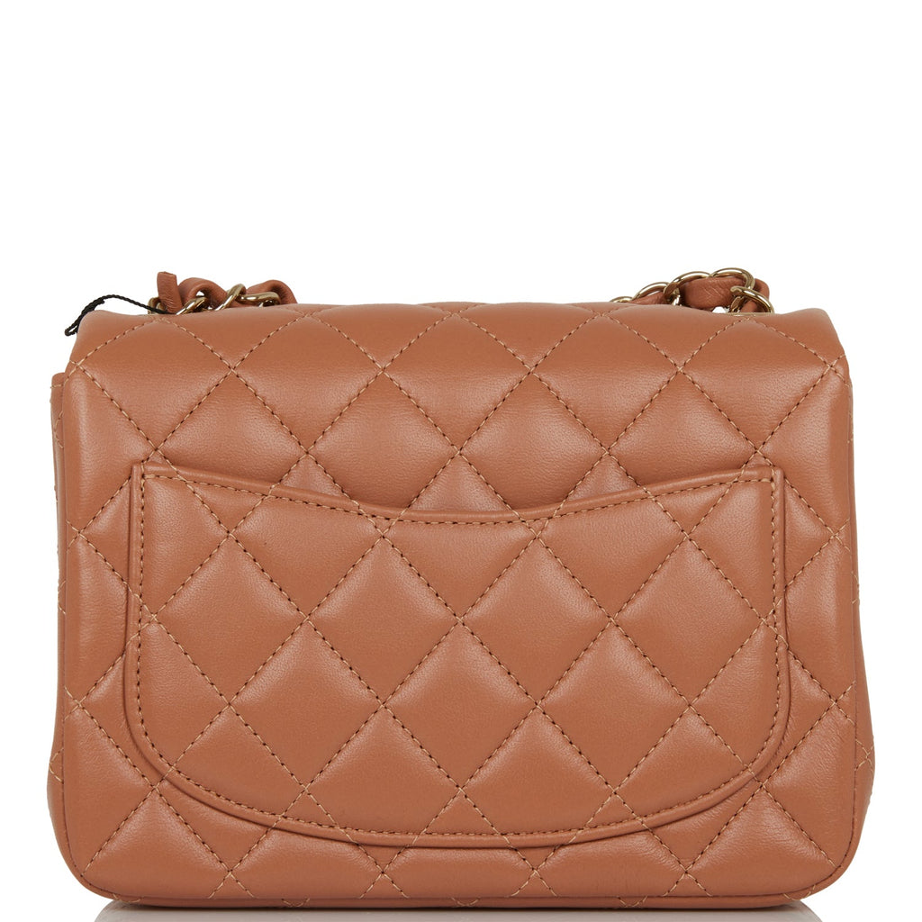 Chanel Mini Square Flap Bag Caramel Lambskin Light Gold Hardware