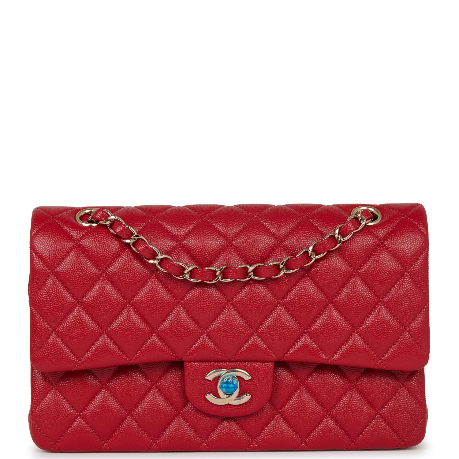 Chanel Medium Classic Double Flap Bag Red Caviar Light Gold Hardware