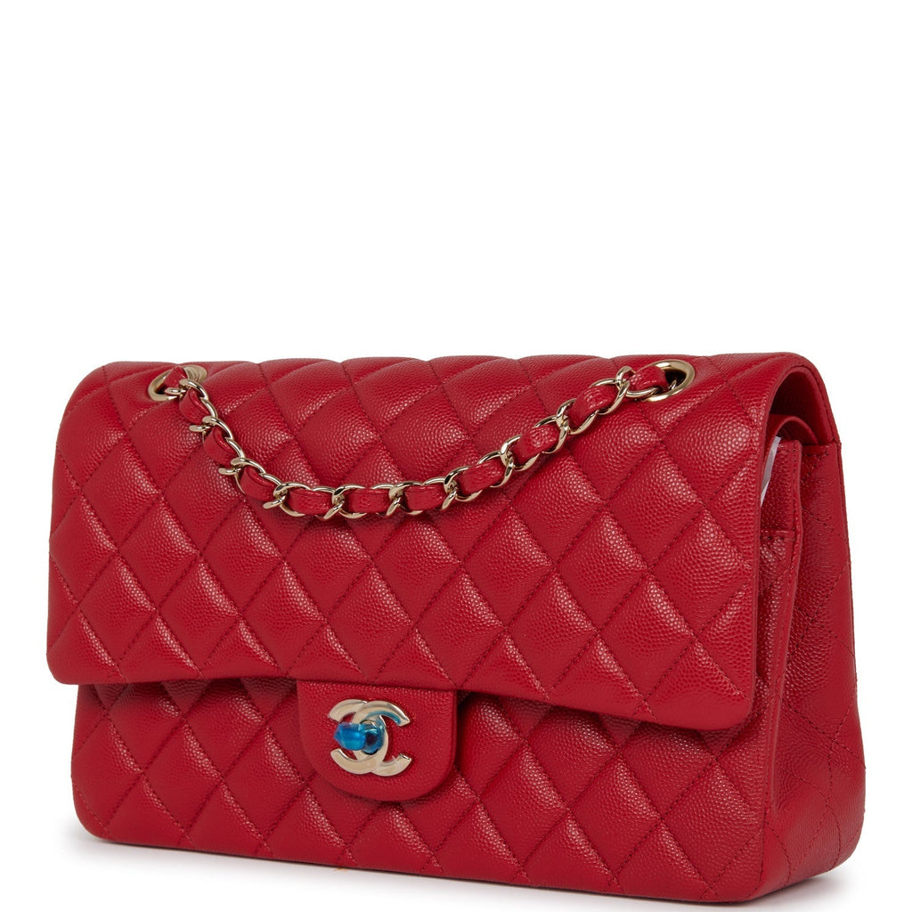 Chanel Medium Classic Double Flap Bag Red Caviar Light Gold Hardware