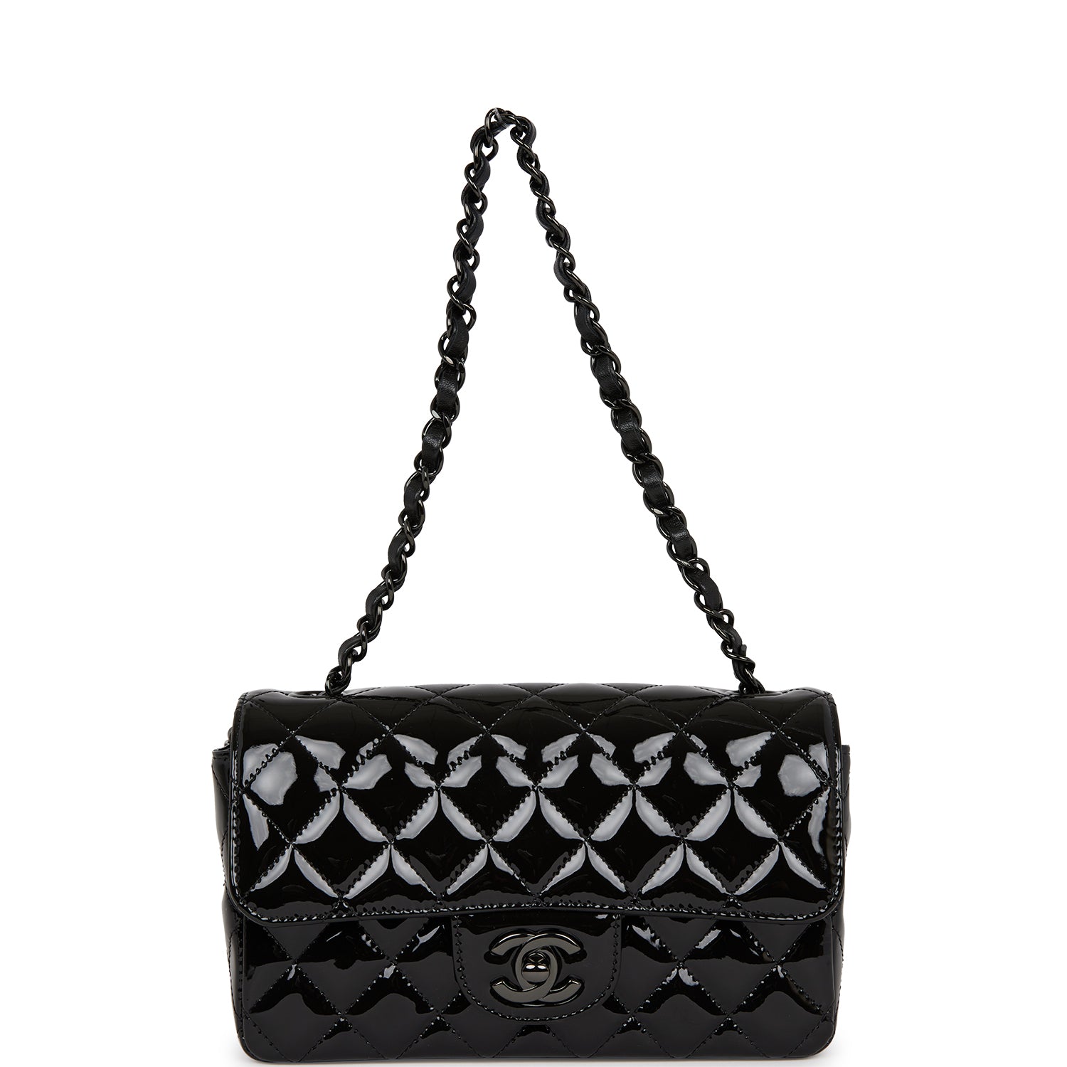 Chanel Mini Rectangular Flap Bag SO Black Patent Black Hardware