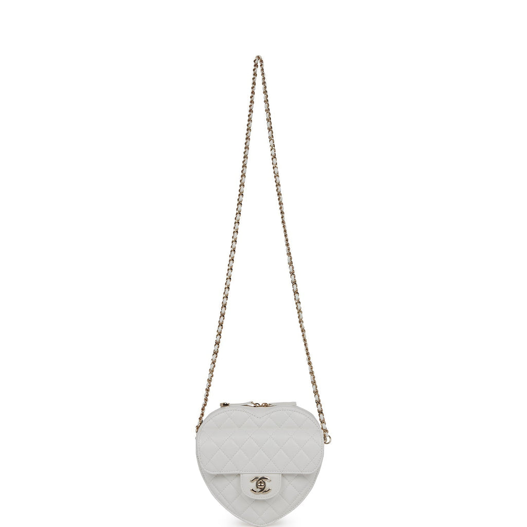 Chanel CC In Love Large Heart Bag White Lambskin Light Gold Hardware