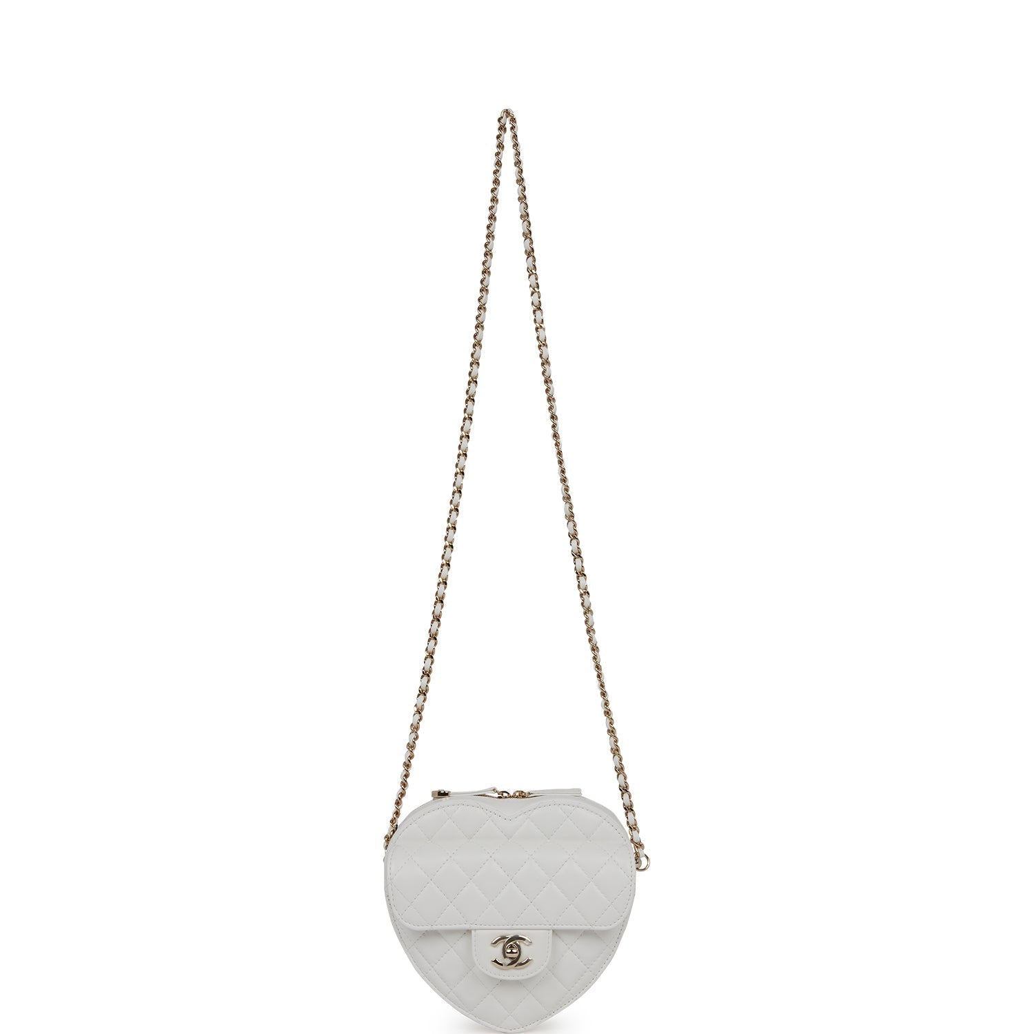 Chanel CC In Love Large Heart Bag White Lambskin Light Gold Hardware