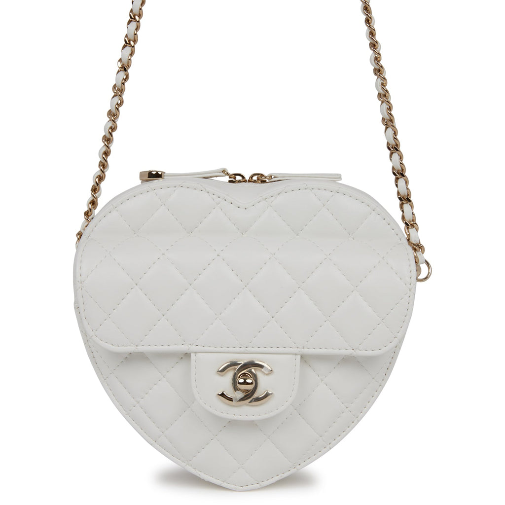 Chanel CC In Love Large Heart Bag White Lambskin Light Gold Hardware