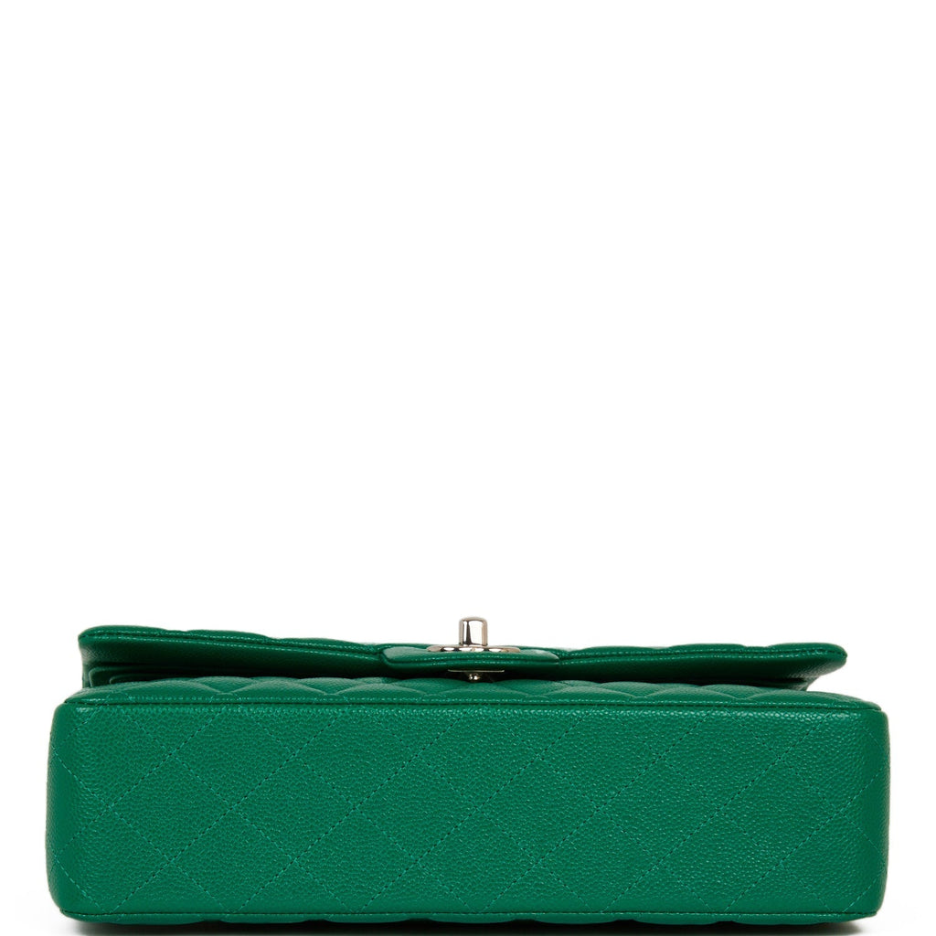 Chanel Medium Classic Double Flap Bag Green Caviar Silver Hardware