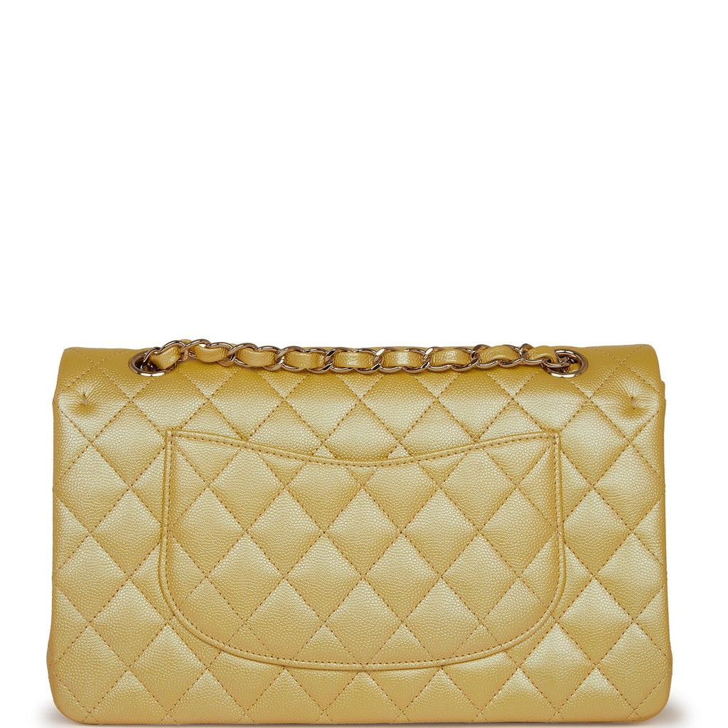 Chanel Medium Classic Double Flap Bag Yellow Iridescent Caviar Light Gold Hardware