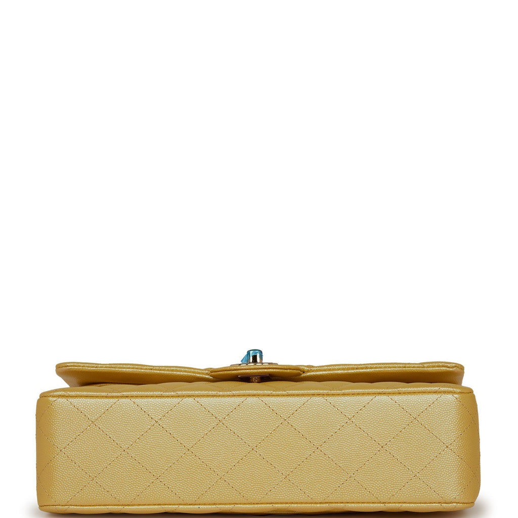 Chanel Medium Classic Double Flap Bag Yellow Iridescent Caviar Light Gold Hardware