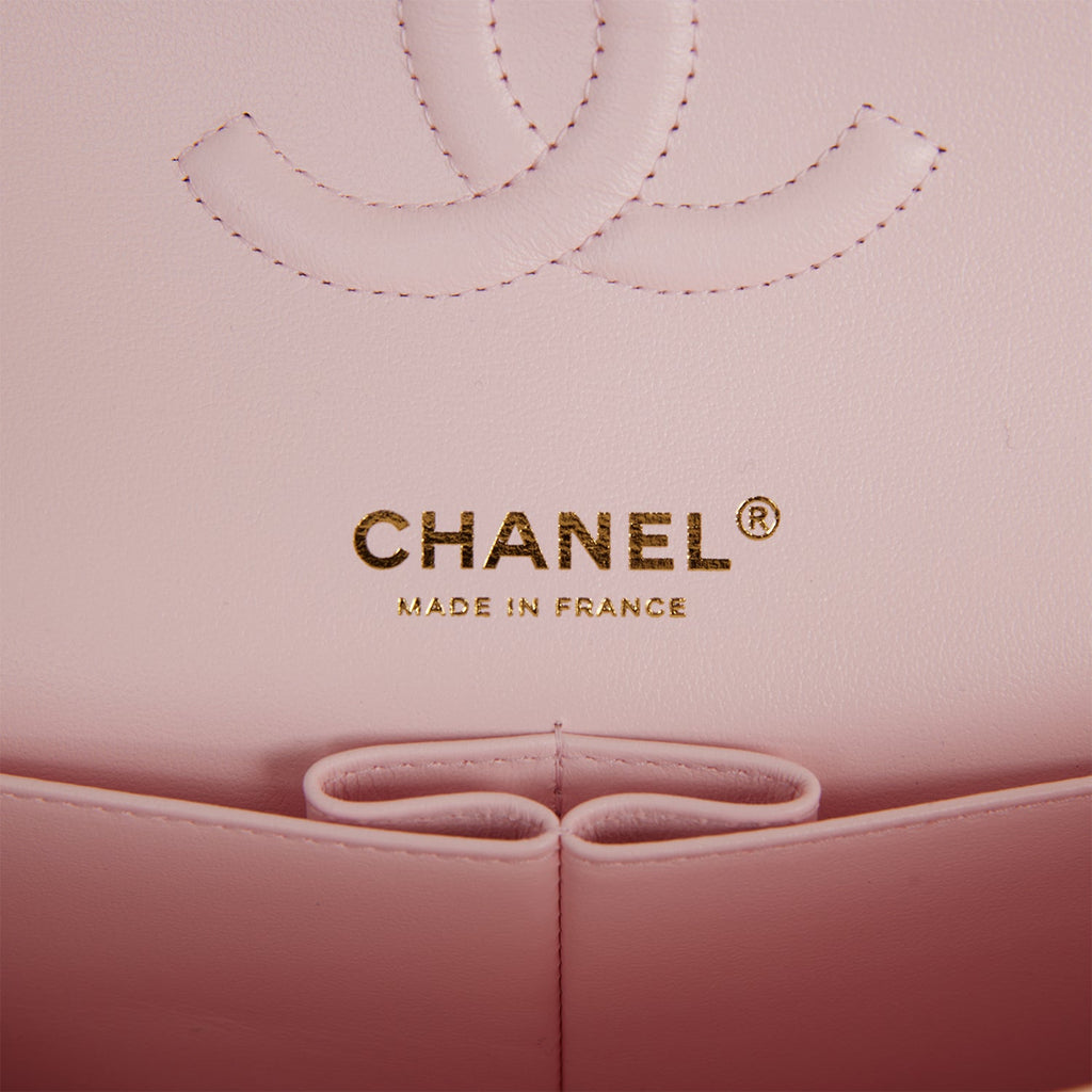 Chanel Medium Classic Double Flap Bag Light Pink Caviar Light Gold Hardware