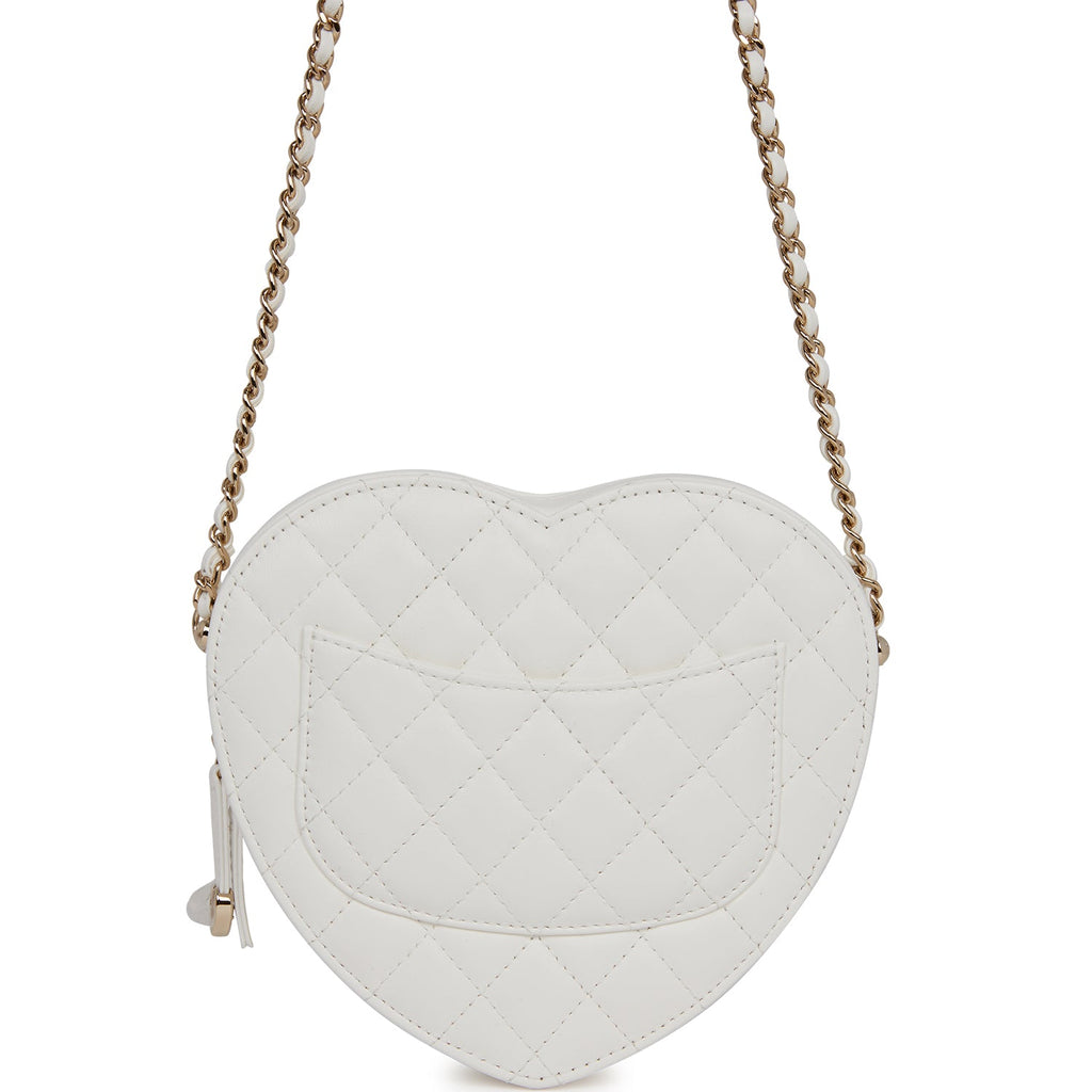 Chanel CC In Love Large Heart Bag White Lambskin Light Gold Hardware