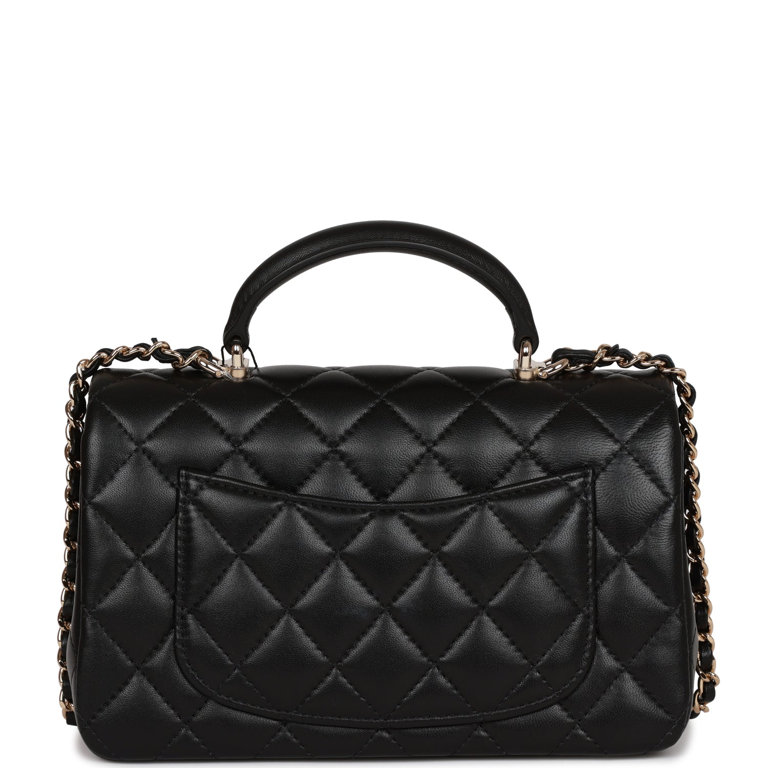 Chanel Mini Rectangular Flap Bag with Top Handle Black Lambskin Light Gold Hardware