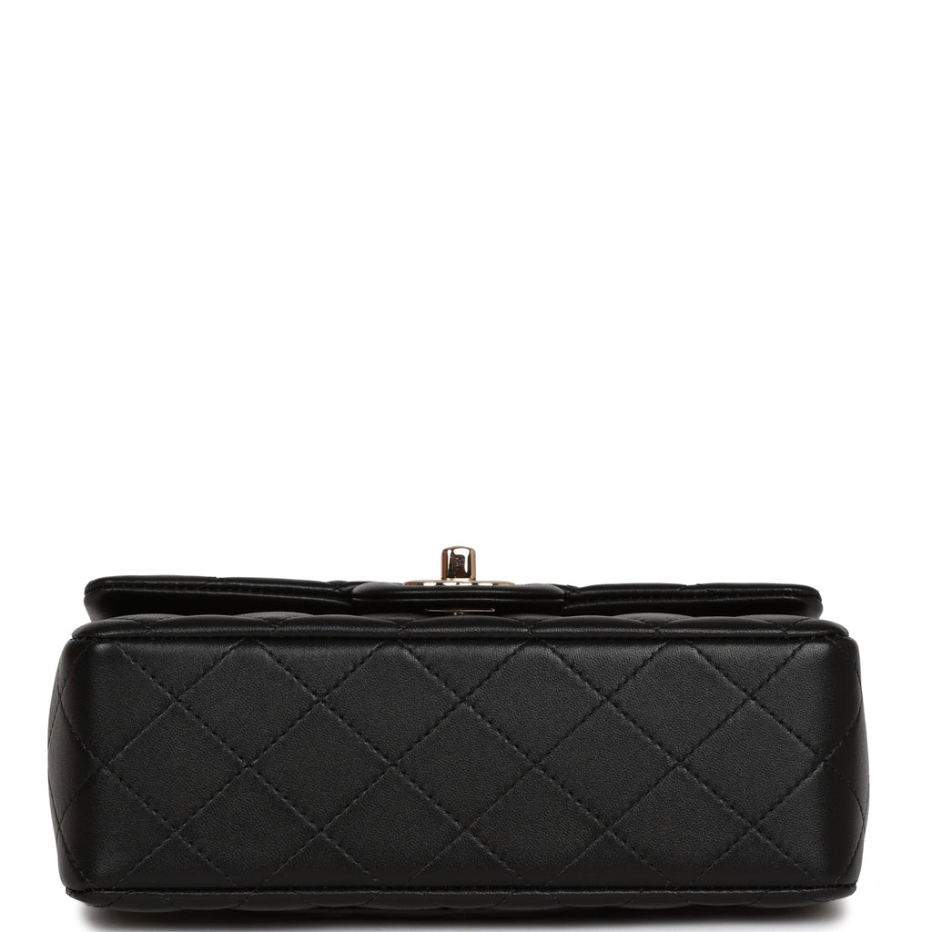 Chanel Mini Rectangular Flap Bag with Top Handle Black Lambskin Light Gold Hardware