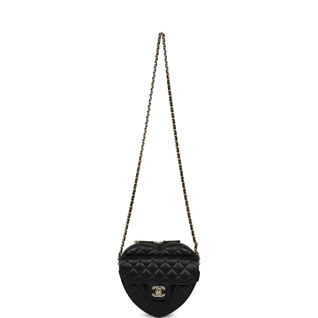 Chanel CC In Love Large Heart Bag Black Lambskin Light Gold Hardware