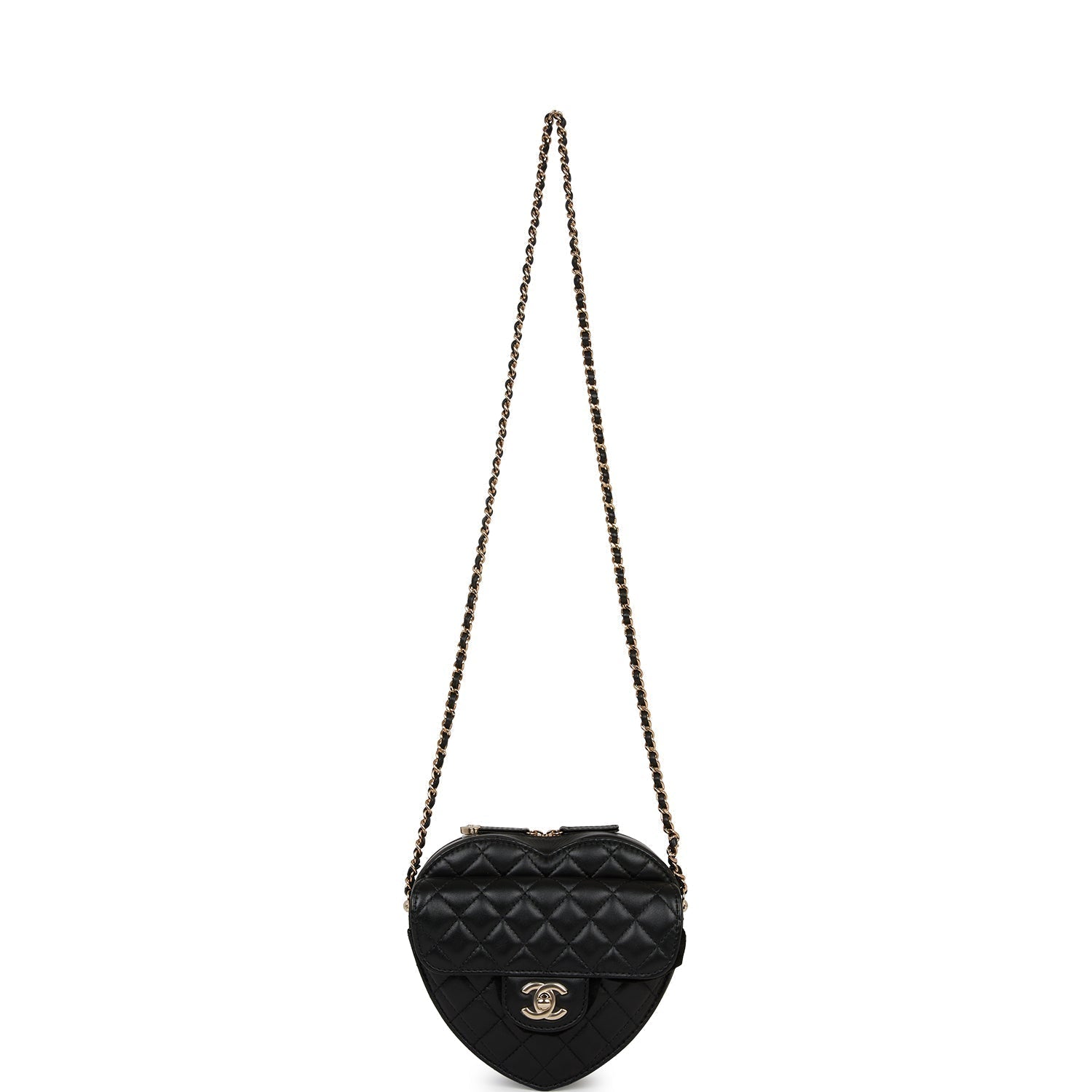 Chanel CC In Love Large Heart Bag Black Lambskin Light Gold Hardware