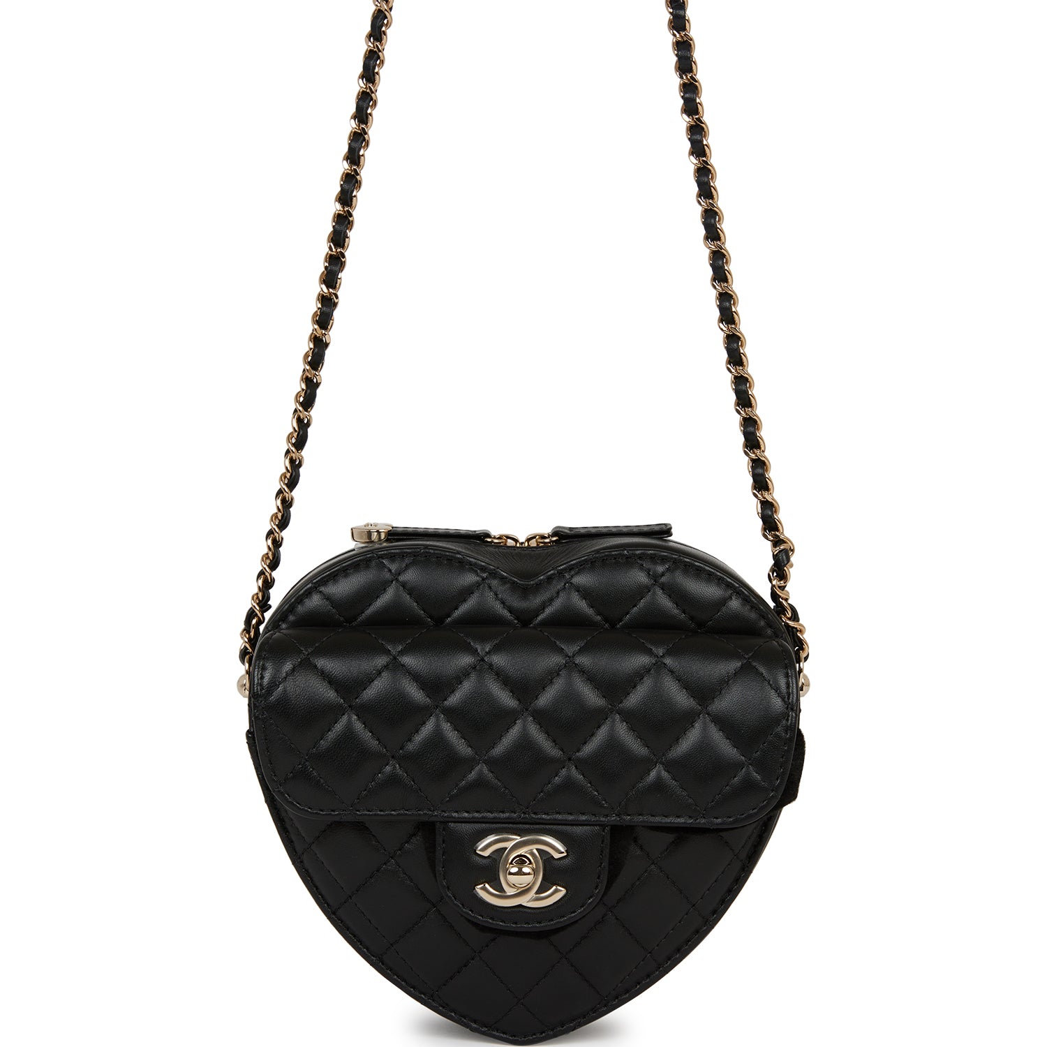 Chanel CC In Love Large Heart Bag Black Lambskin Light Gold Hardware