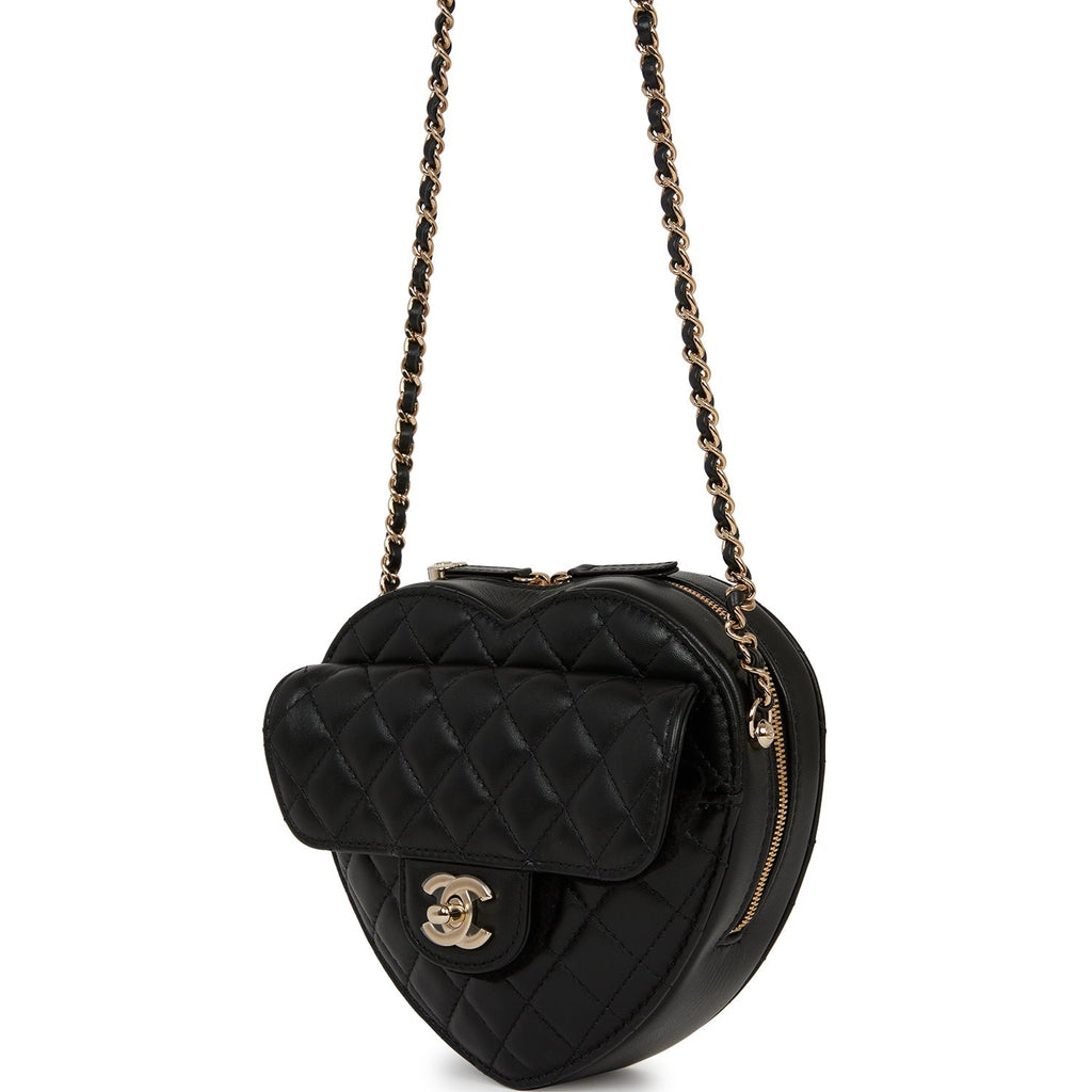 Chanel CC In Love Large Heart Bag Black Lambskin Light Gold Hardware