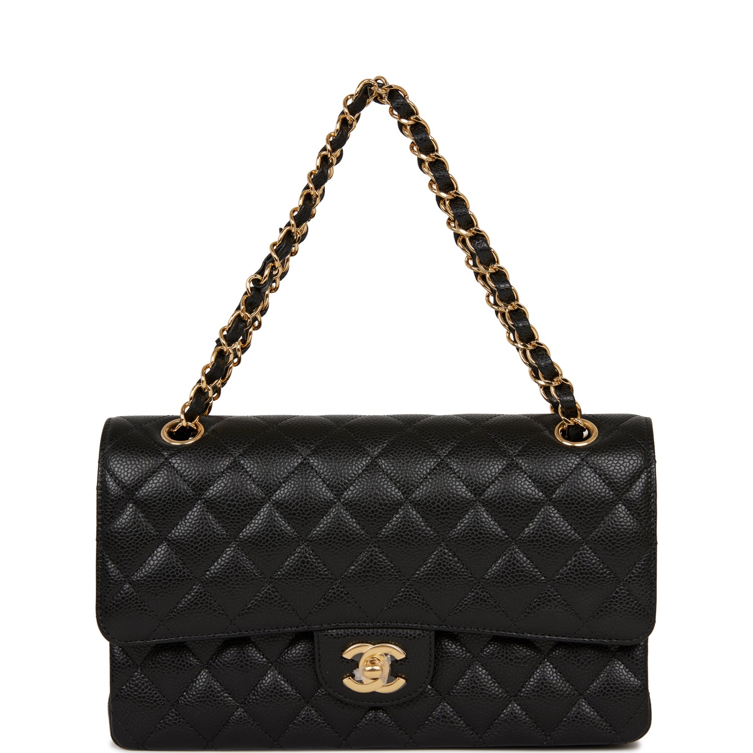 Chanel Medium Classic Double Flap Bag Black Quilted Caviar Gold Hardware