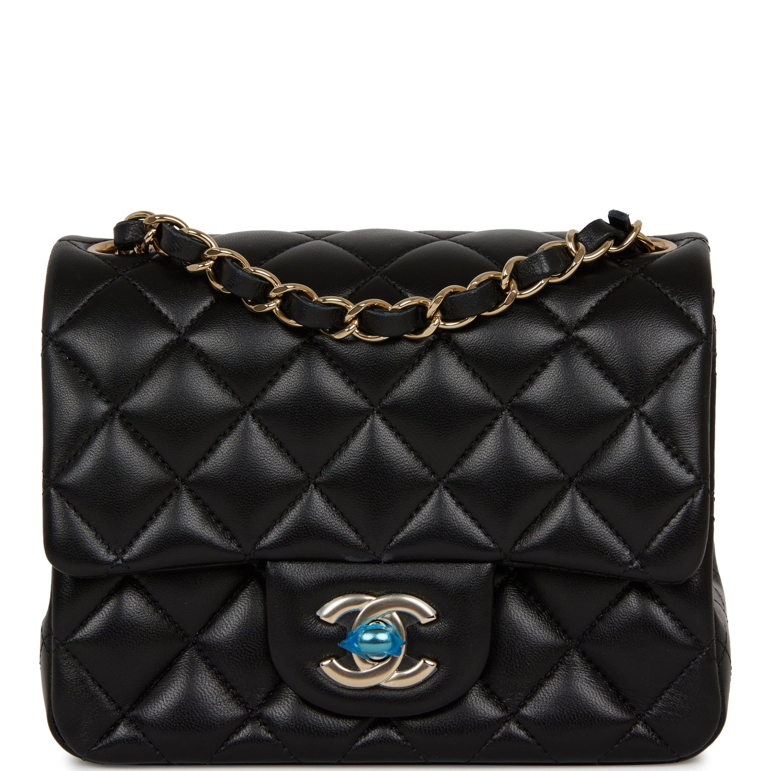 Chanel Mini Square Flap Bag Black Lambskin Light Gold Hardware