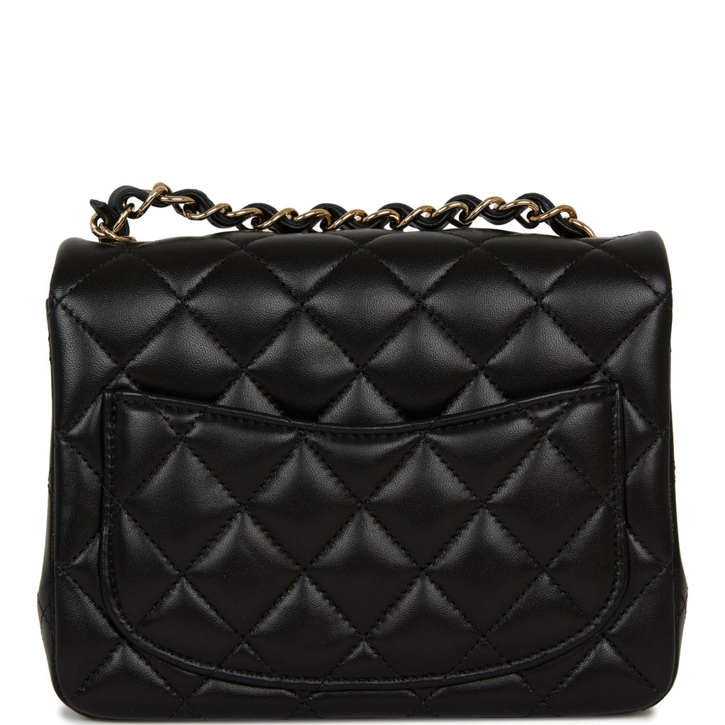 Chanel Mini Square Flap Bag Black Lambskin Light Gold Hardware