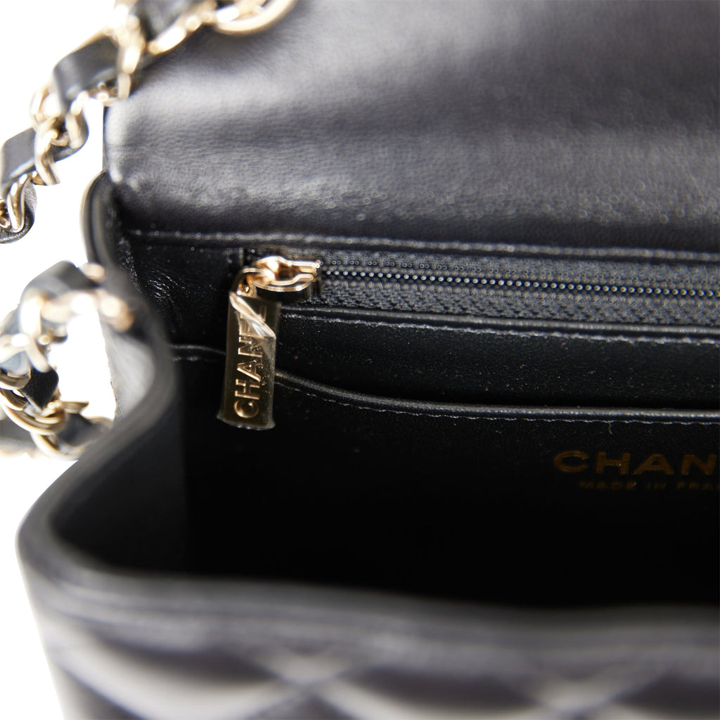 Chanel Mini Square Flap Bag Black Lambskin Light Gold Hardware