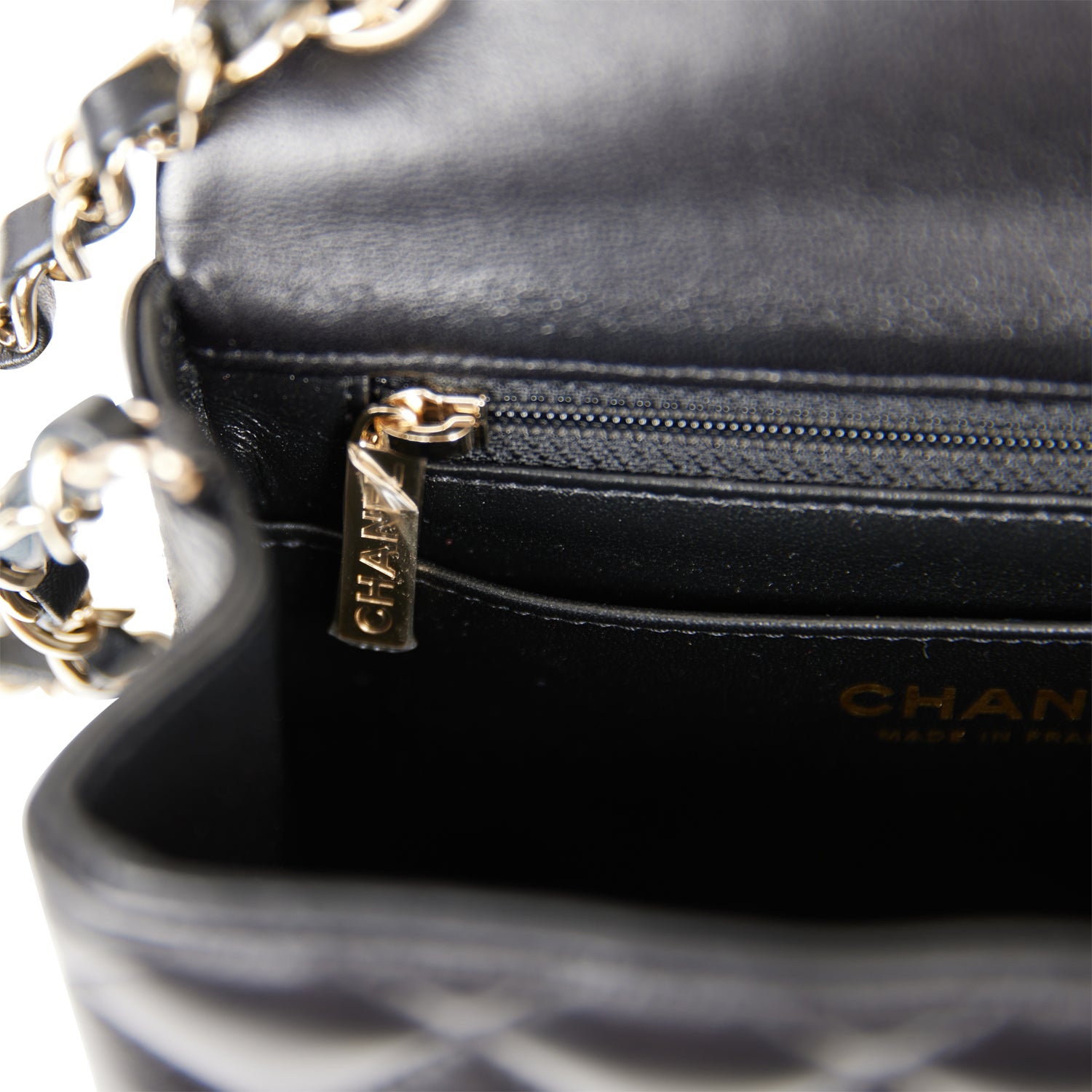 Chanel Mini Square Flap Bag Black Lambskin Light Gold Hardware
