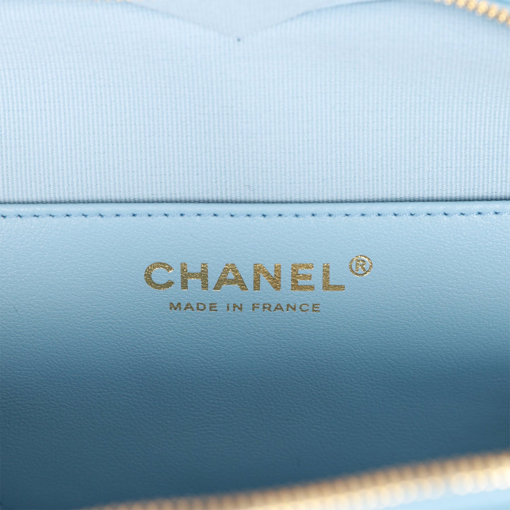 Chanel CC In Love Large Heart Bag Blue Lambskin Light Gold Hardware