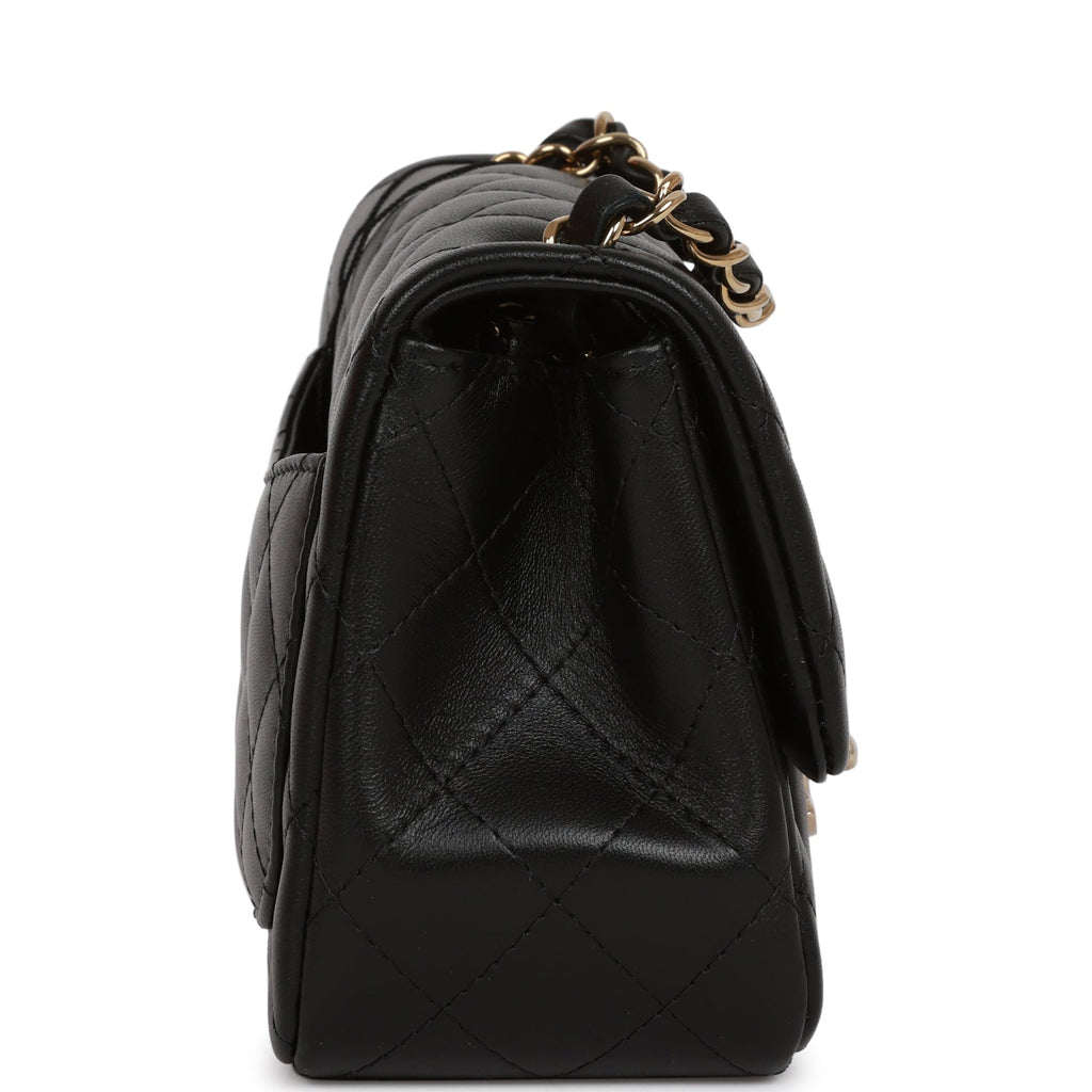 Chanel Mini Square Flap Bag Black Lambskin Light Gold Hardware