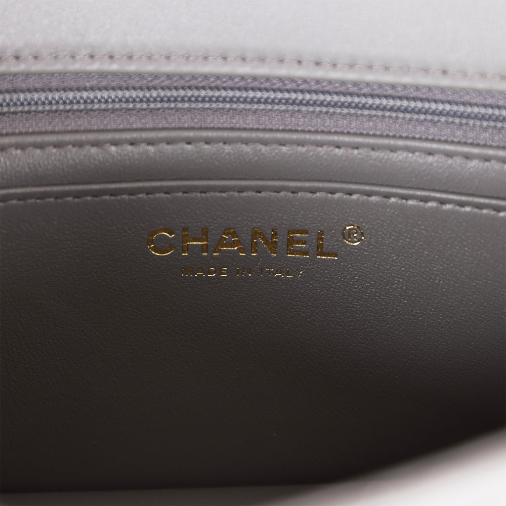 Chanel Mini Rectangular Flap Bag with Top Handle Dark Grey Lambskin Light Gold Hardware