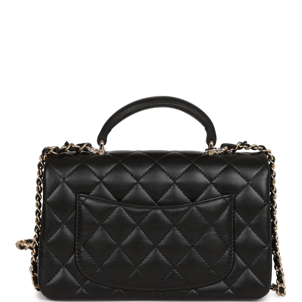 Chanel Mini Rectangular Flap Bag with Top Handle Black Lambskin Light Gold Hardware