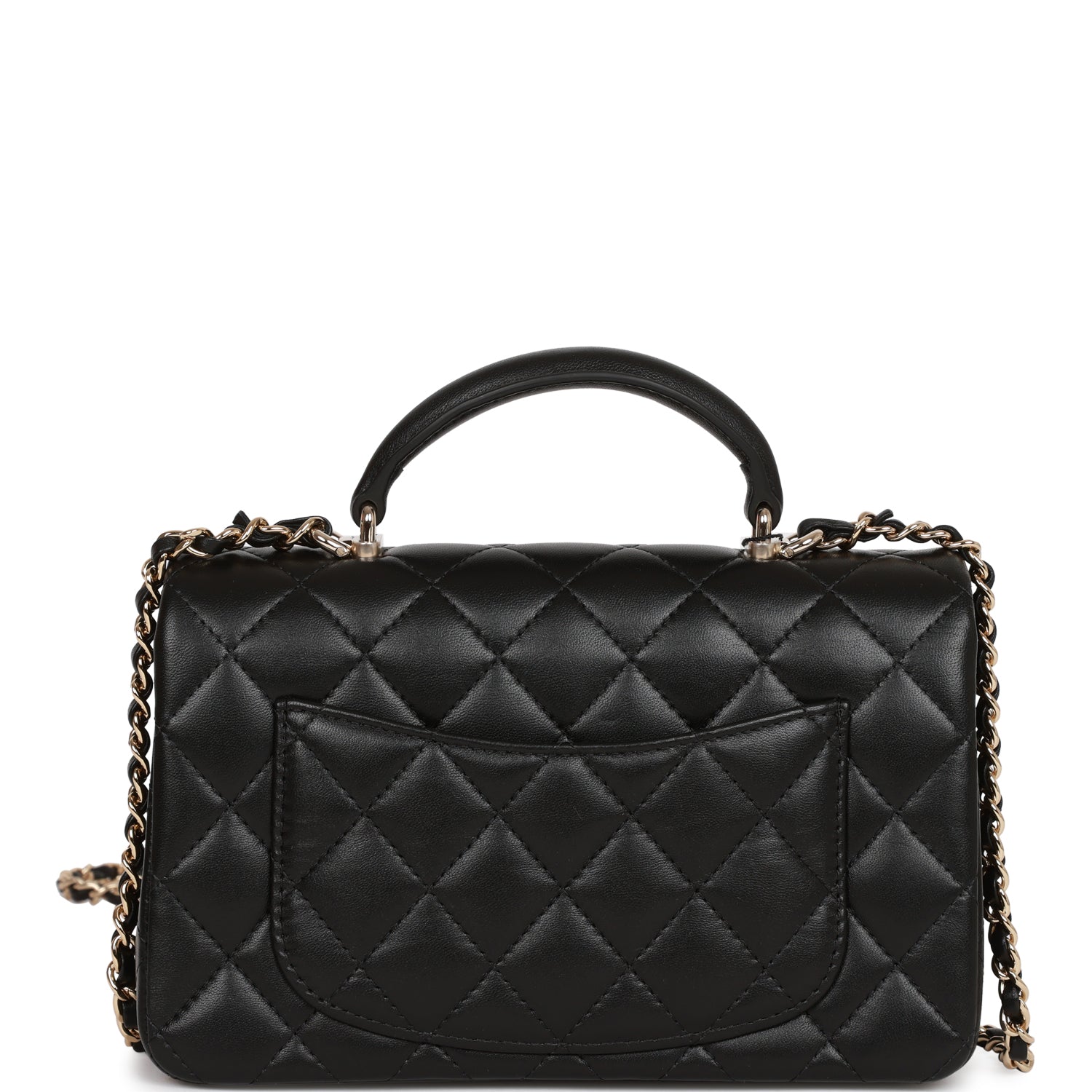 Chanel Mini Rectangular Flap Bag with Top Handle Black Lambskin Light Gold Hardware