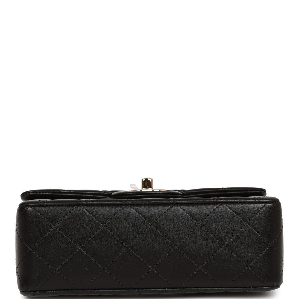 Chanel Mini Rectangular Flap Bag with Top Handle Black Lambskin Light Gold Hardware