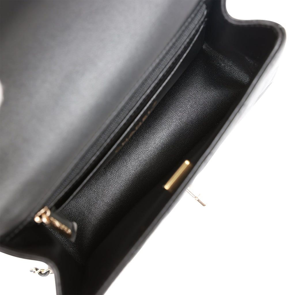 Chanel Mini Rectangular Flap Bag with Top Handle Black Lambskin Light Gold Hardware