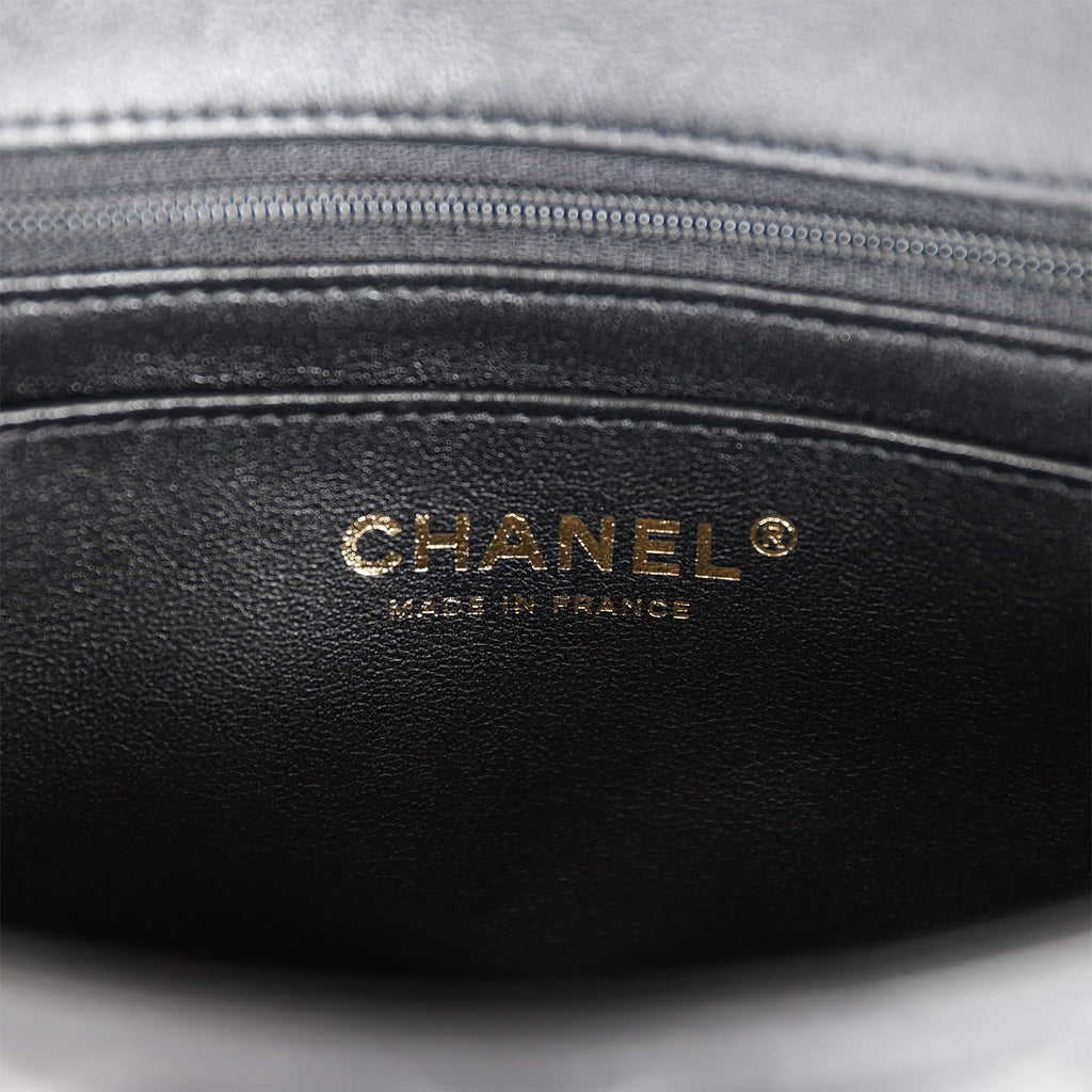 Chanel Mini Rectangular Flap Bag with Top Handle Black Lambskin Light Gold Hardware