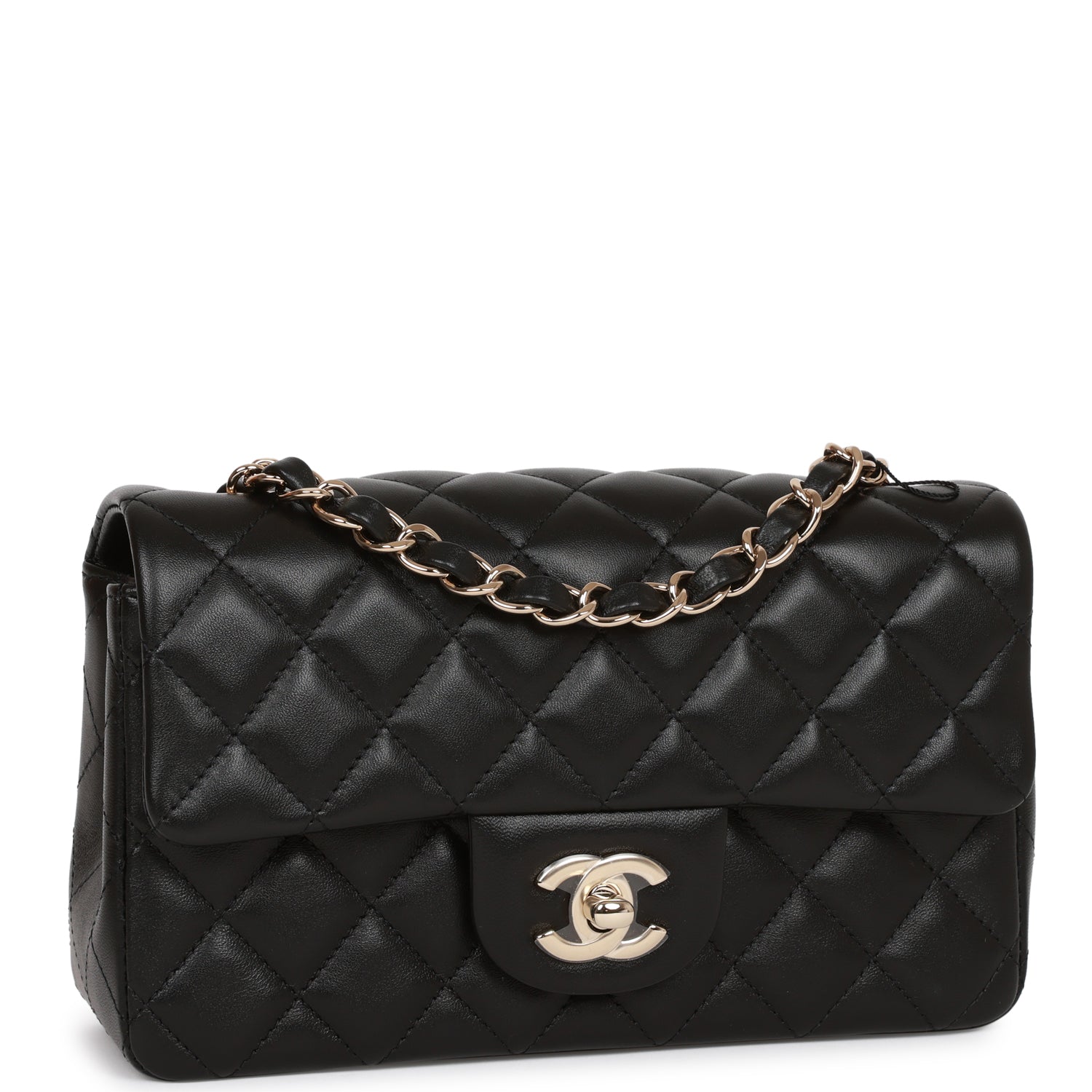 Chanel Mini Rectangular Flap Bag Black Lambskin Light Gold Hardware