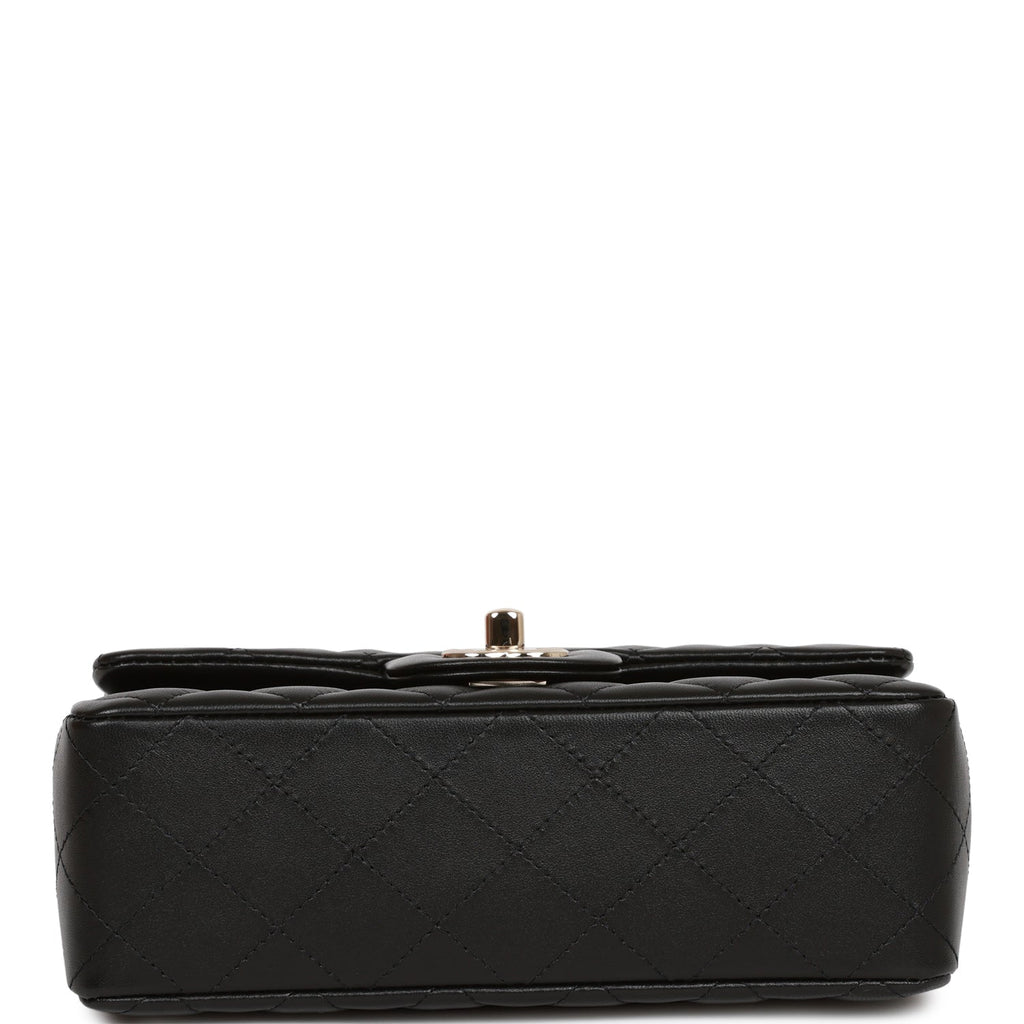 Chanel Mini Rectangular Flap Bag Black Lambskin Light Gold Hardware