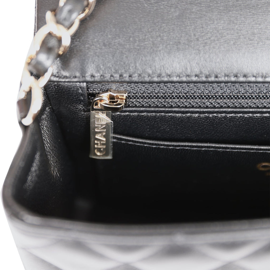 Chanel Mini Rectangular Flap Bag Black Lambskin Light Gold Hardware