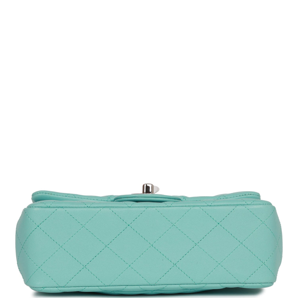 Chanel Mini Rectangular Flap Bag Turquoise Lambskin Silver Hardware