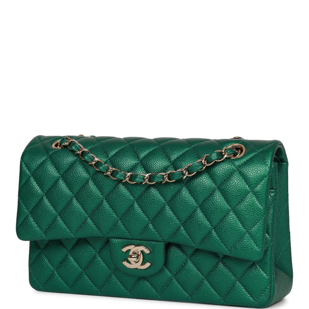 Chanel Medium Classic Double Flap Bag Green Metallic Caviar Light Gold Hardware