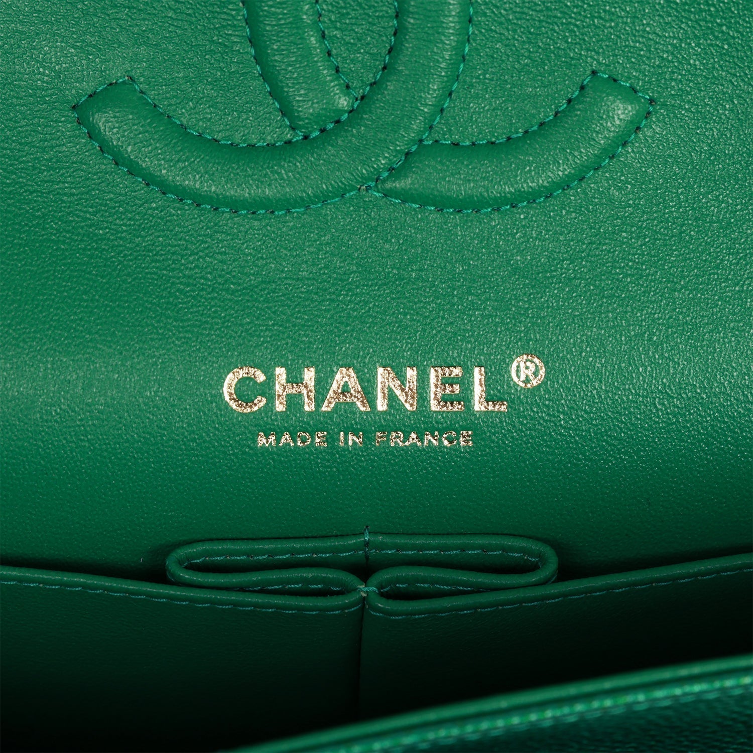 Chanel Medium Classic Double Flap Bag Green Metallic Caviar Light Gold Hardware
