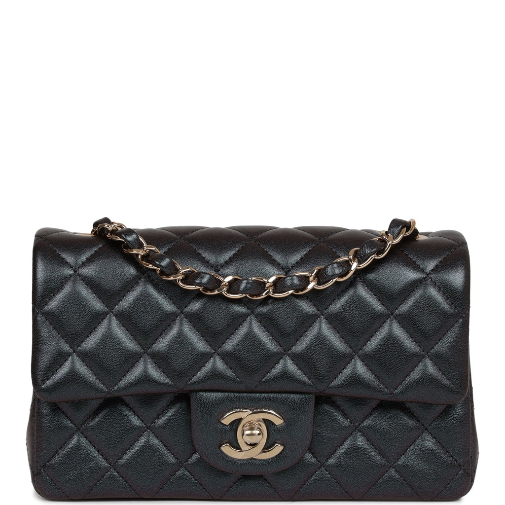 Chanel Mini Rectangular Flap Bag Black Metallic Lambskin Light Gold Hardware