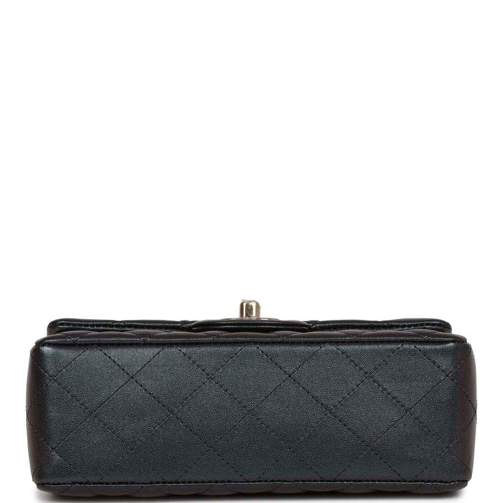 Chanel Mini Rectangular Flap Bag Black Metallic Lambskin Light Gold Hardware