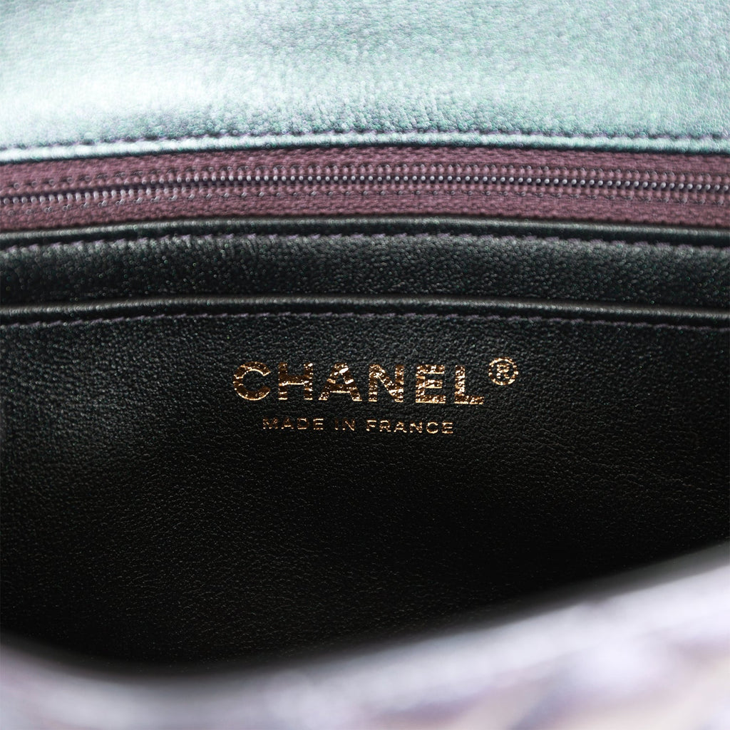 Chanel Mini Rectangular Flap Bag Black Metallic Lambskin Light Gold Hardware